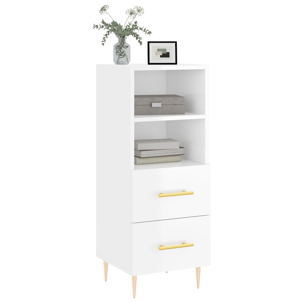 skænk 34,5x34x90 cm konstrueret træ hvid højglans