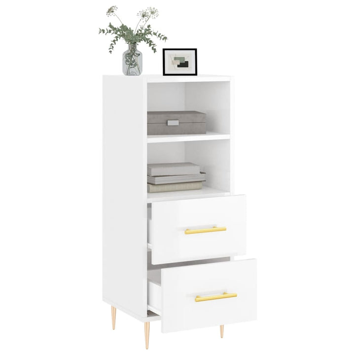 skænk 34,5x34x90 cm konstrueret træ hvid højglans