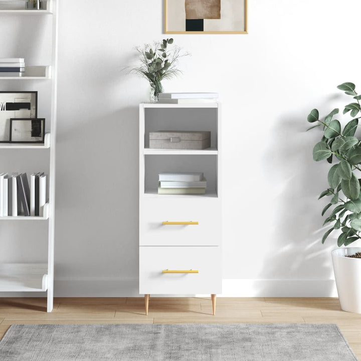 skænk 34,5x34x90 cm konstrueret træ hvid højglans