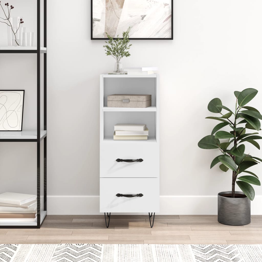 skænk 34,5x34x90 cm konstrueret træ hvid højglans