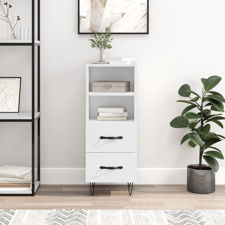 skænk 34,5x34x90 cm konstrueret træ hvid højglans