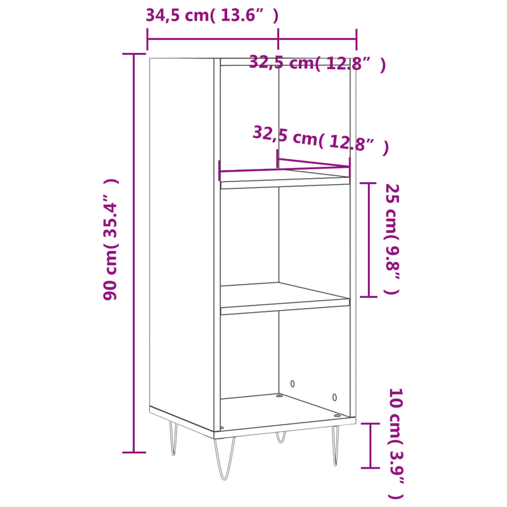 skænk 34,5x32,5x90 cm konstrueret træ sonoma-eg