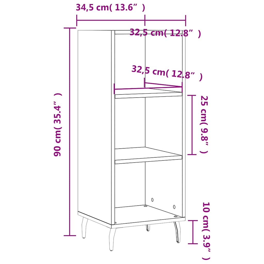 skænk 34,5x32,5x90 cm konstrueret træ grå sonoma-eg