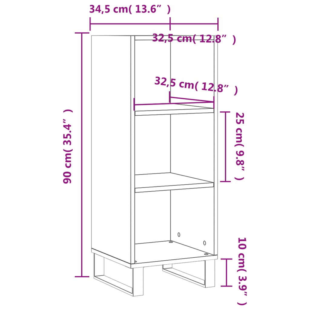 skænk 34,5x32,5x90 cm konstrueret træ hvid højglans