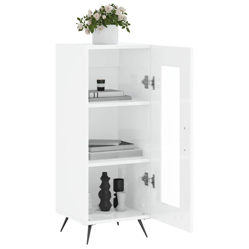 skænk 34,5x34x90 cm konstrueret træ hvid højglans