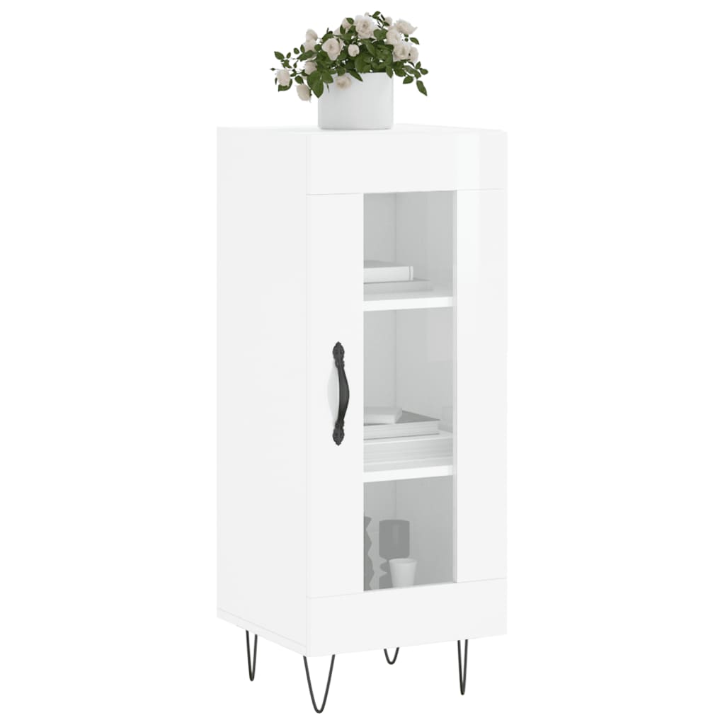 skænk 34,5x34x90 cm konstrueret træ hvid højglans