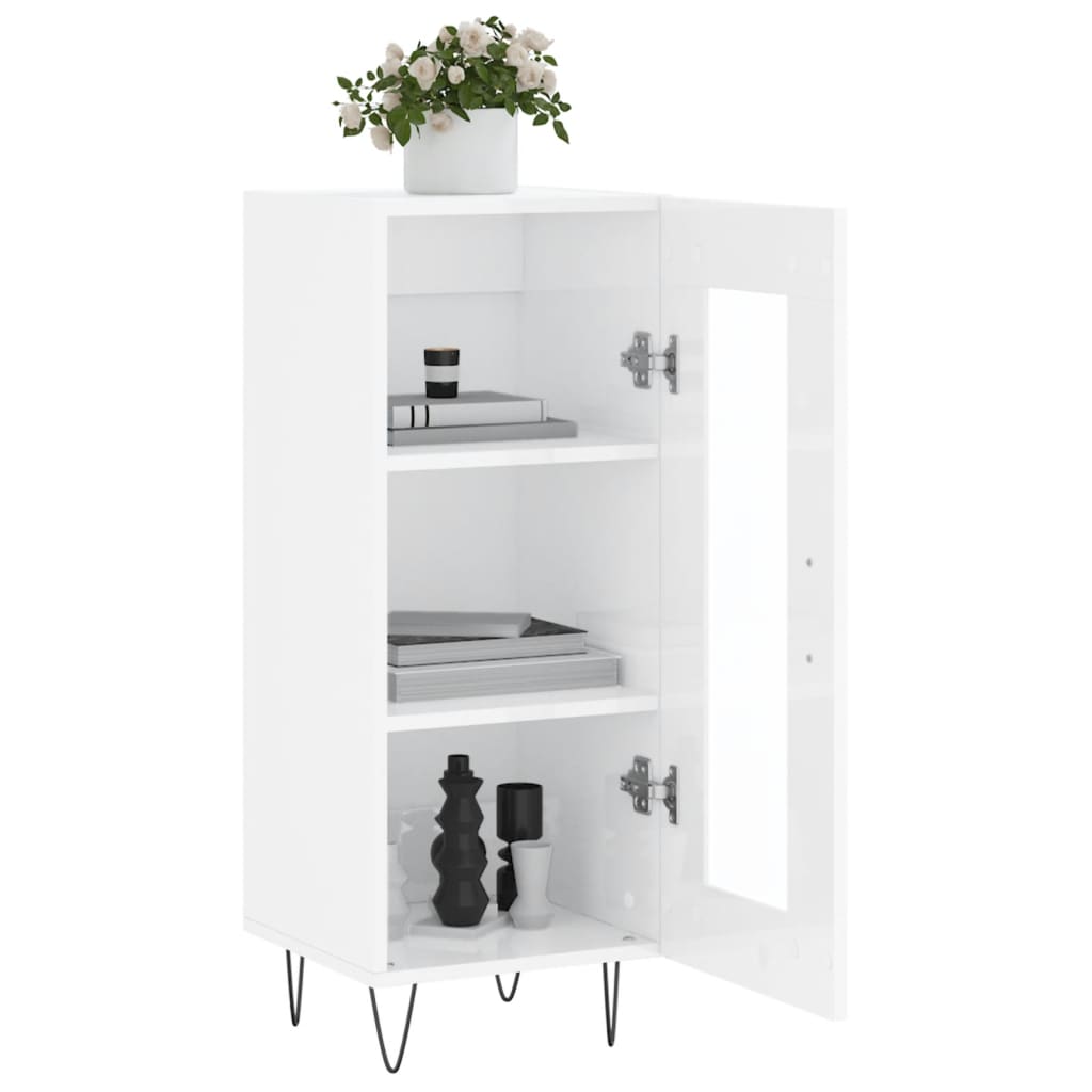 skænk 34,5x34x90 cm konstrueret træ hvid højglans