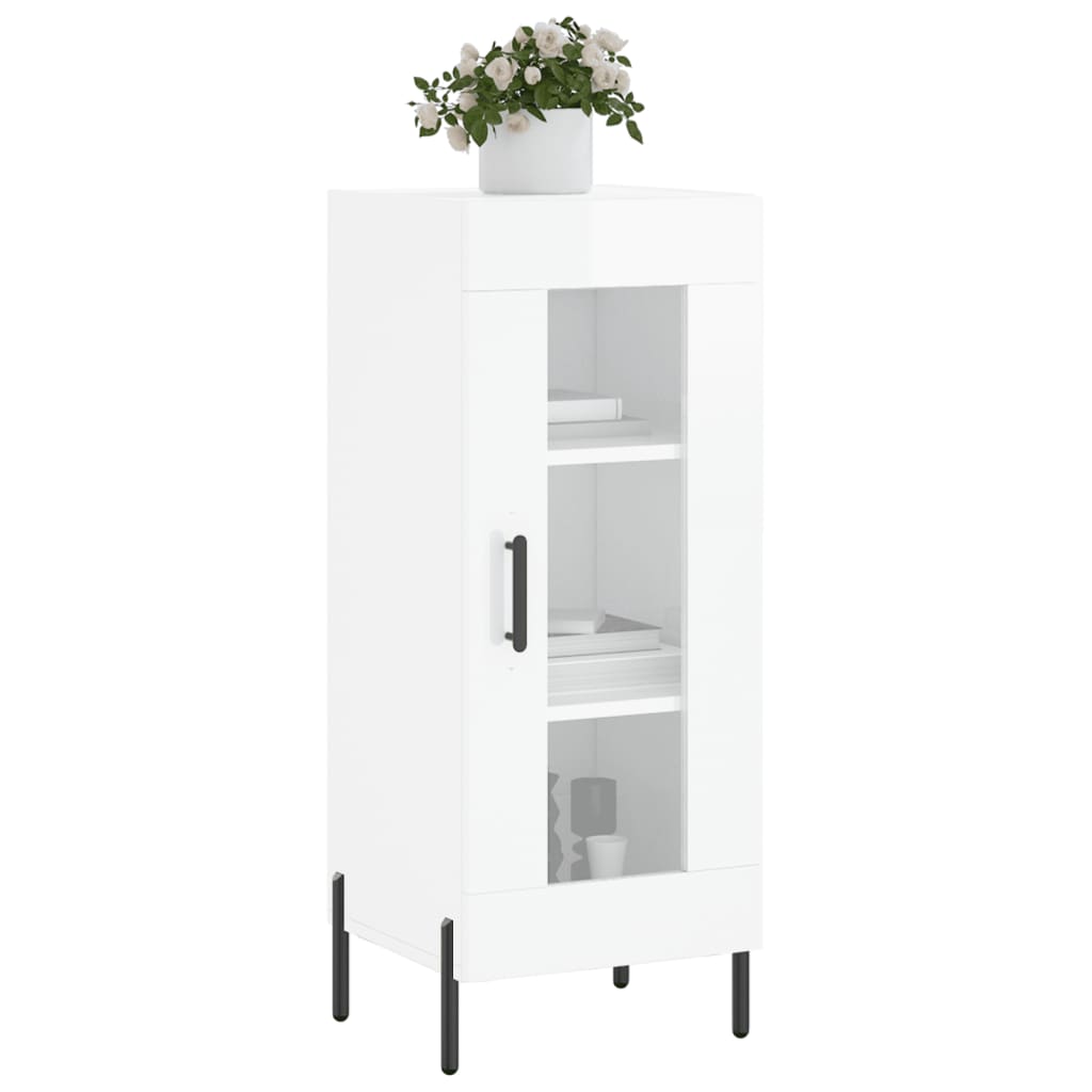 skænk 34,5x34x90 cm konstrueret træ hvid højglans