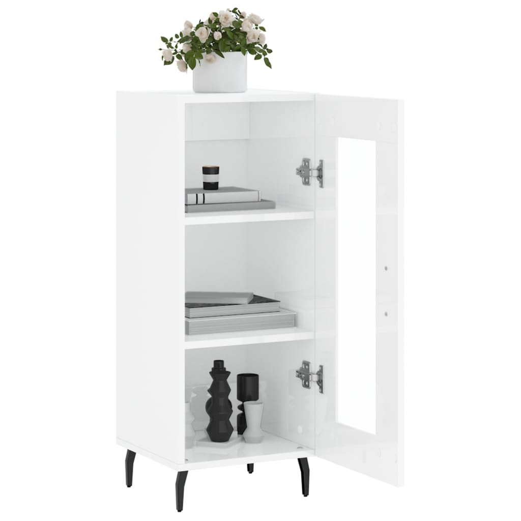skænk 34,5x34x90 cm konstrueret træ hvid højglans