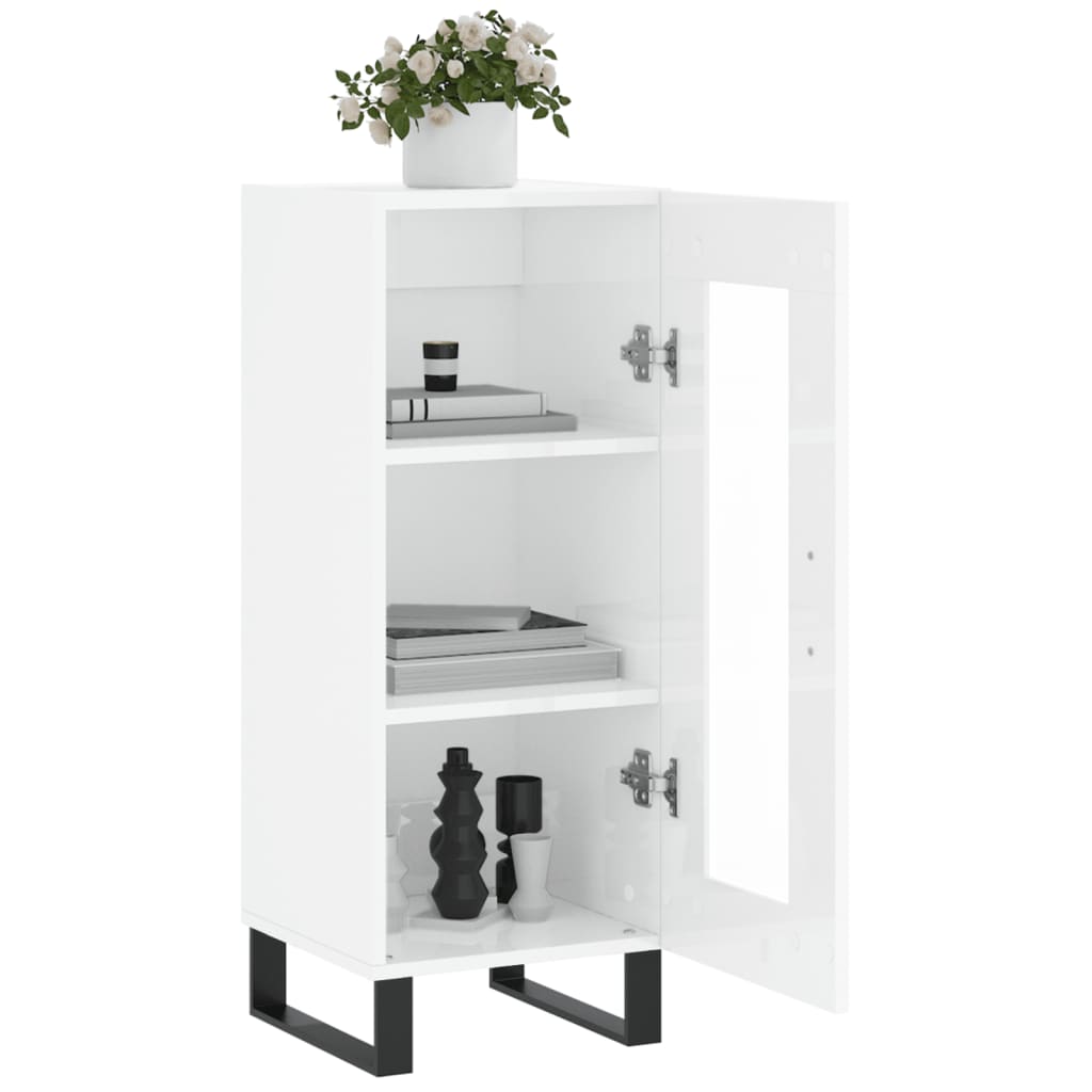 skænk 34,5x34x90 cm konstrueret træ hvid højglans