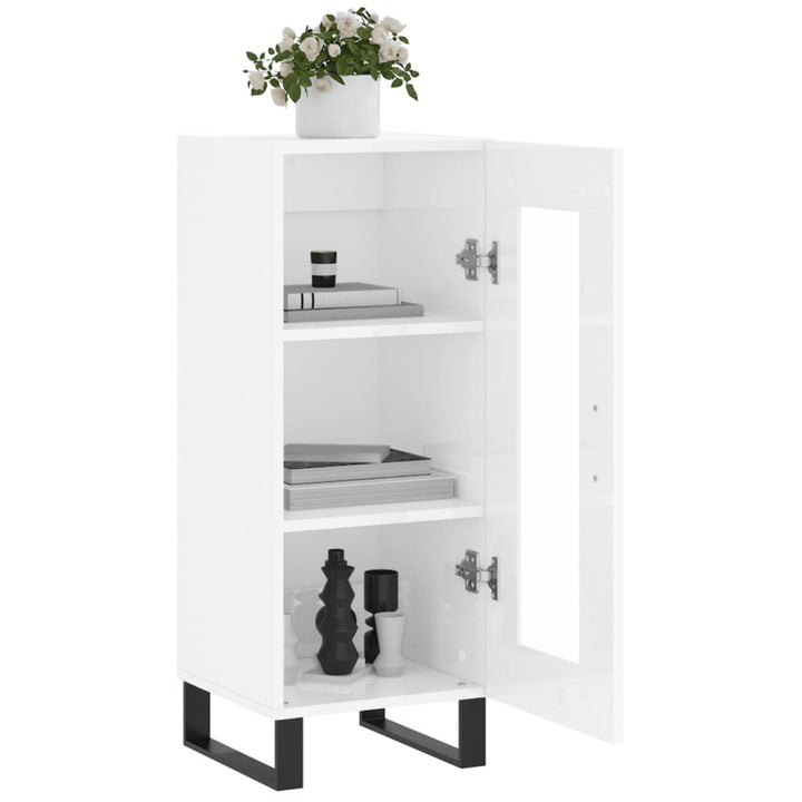 skænk 34,5x34x90 cm konstrueret træ hvid højglans