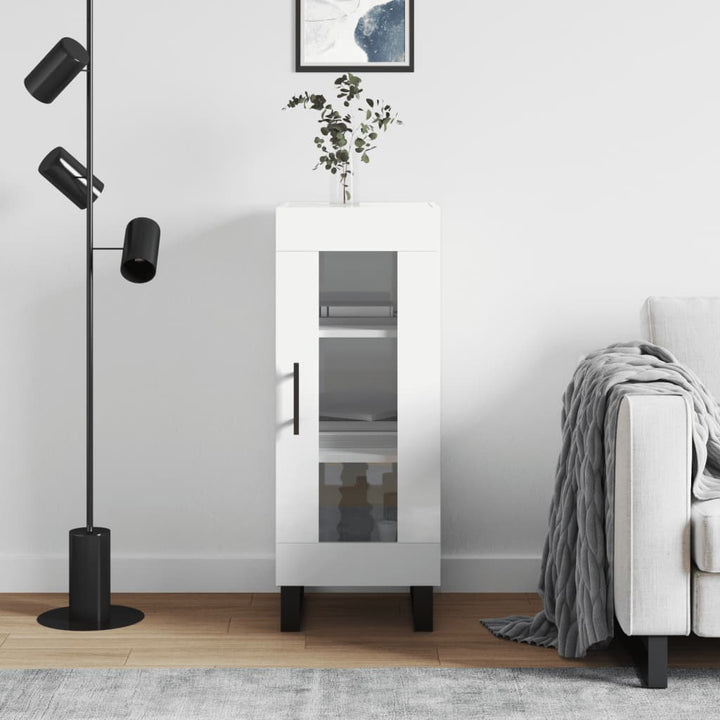 skænk 34,5x34x90 cm konstrueret træ hvid højglans
