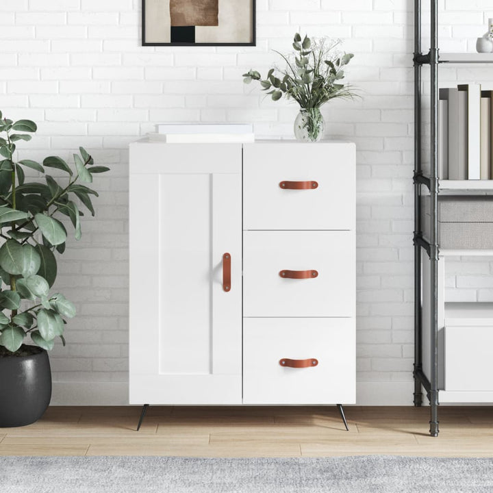 skænk 69,5x34x90 cm konstrueret træ hvid højglans