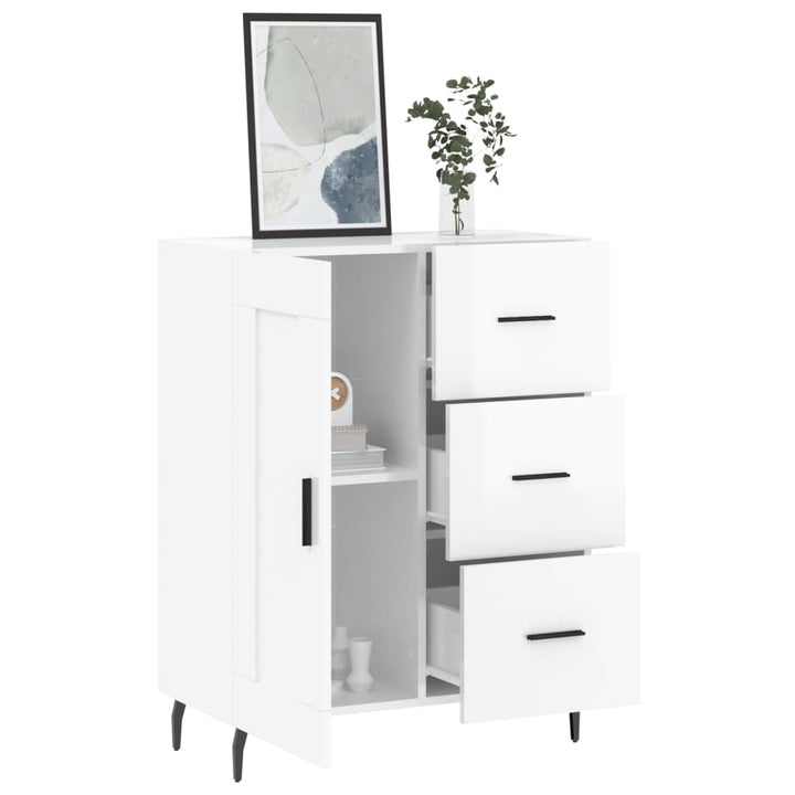 skænk 69,5x34x90 cm konstrueret træ hvid højglans