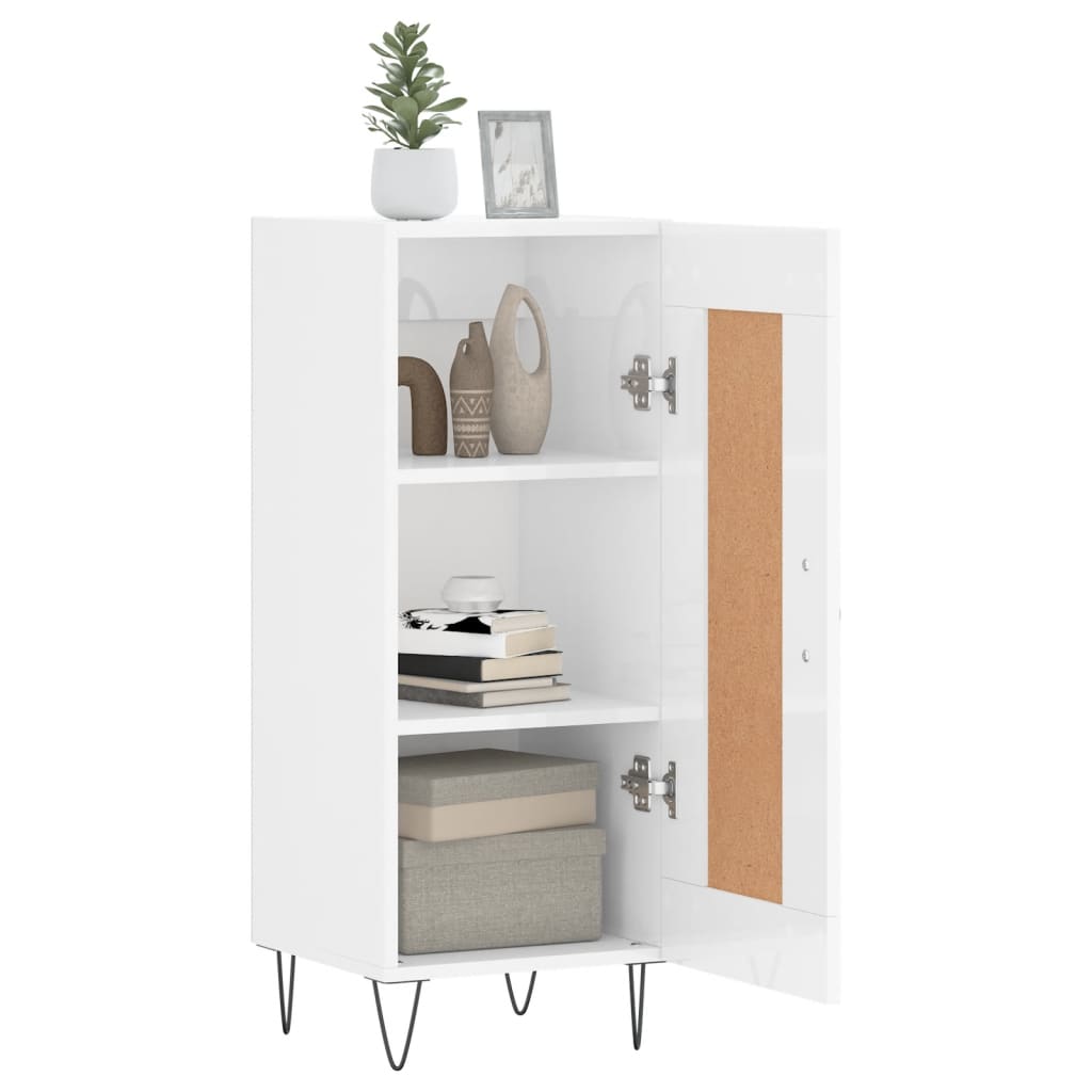 skænk 34,5x34x90 cm konstrueret træ hvid højglans
