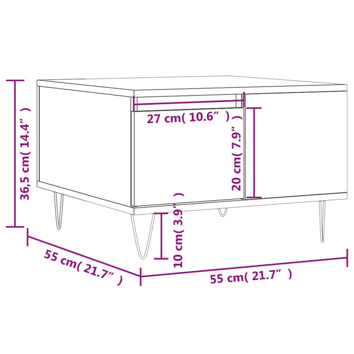 sofabord 55x55x36,5 cm konstrueret træ hvid