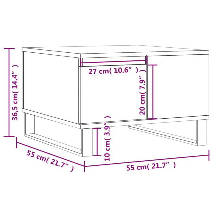 sofabord 55x55x36,5 cm konstrueret træ grå sonoma-eg