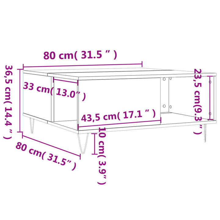 sofabord 80x80x36,5 cm konstrueret træ hvid