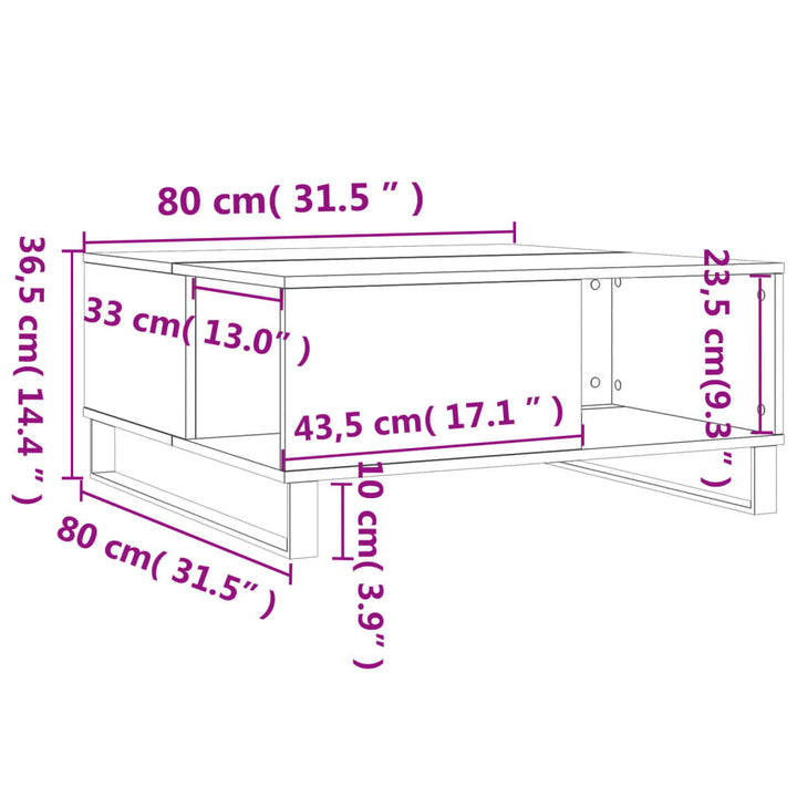 sofabord 80x80x36,5 cm konstrueret træ hvid