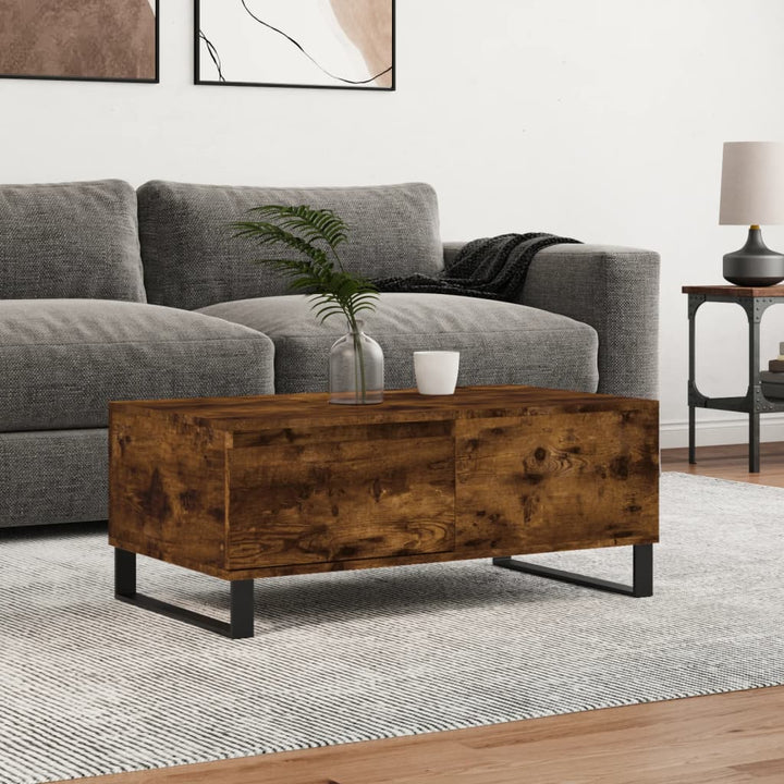 sofabord 90x50x36,5 cm konstrueret træ røget egetræsfarve