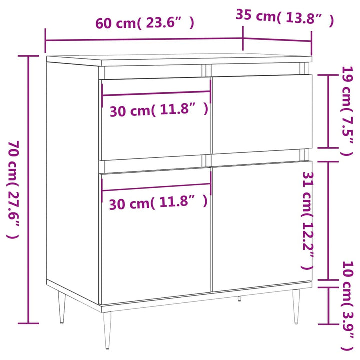 skænk 60x35x70 cm konstrueret træ røget egetræsfarve