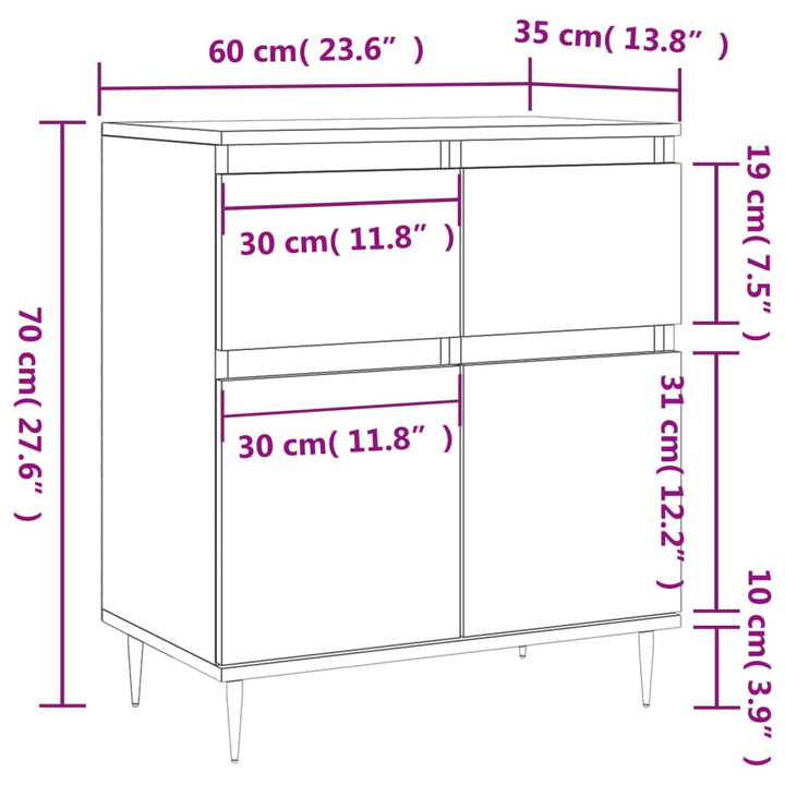 skænk 60x35x70 cm konstrueret træ grå sonoma-eg