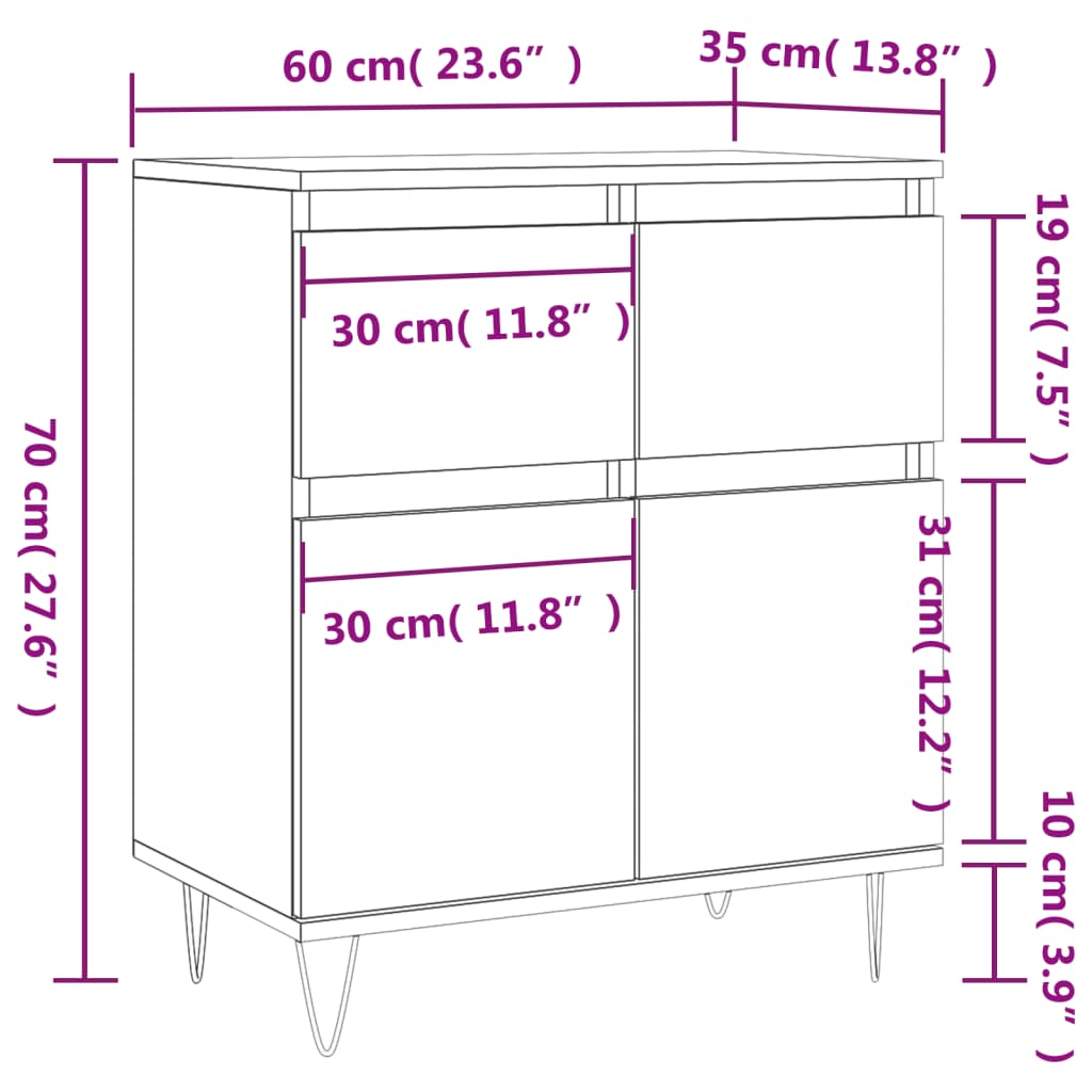 skænk 60x35x70 cm konstrueret træ røget egetræsfarve