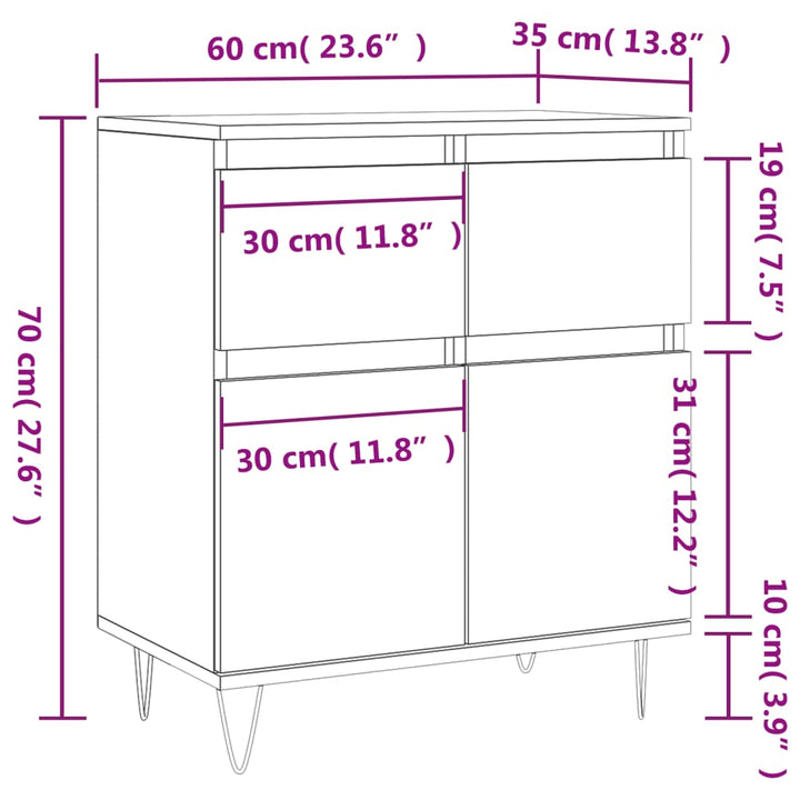 skænk 60x35x70 cm konstrueret træ røget egetræsfarve