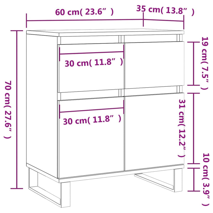 skænk 60x35x70 cm konstrueret træ røget egetræsfarve
