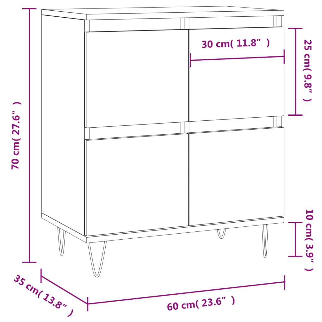 skænk 60x35x70 cm konstrueret træ røget egetræsfarve