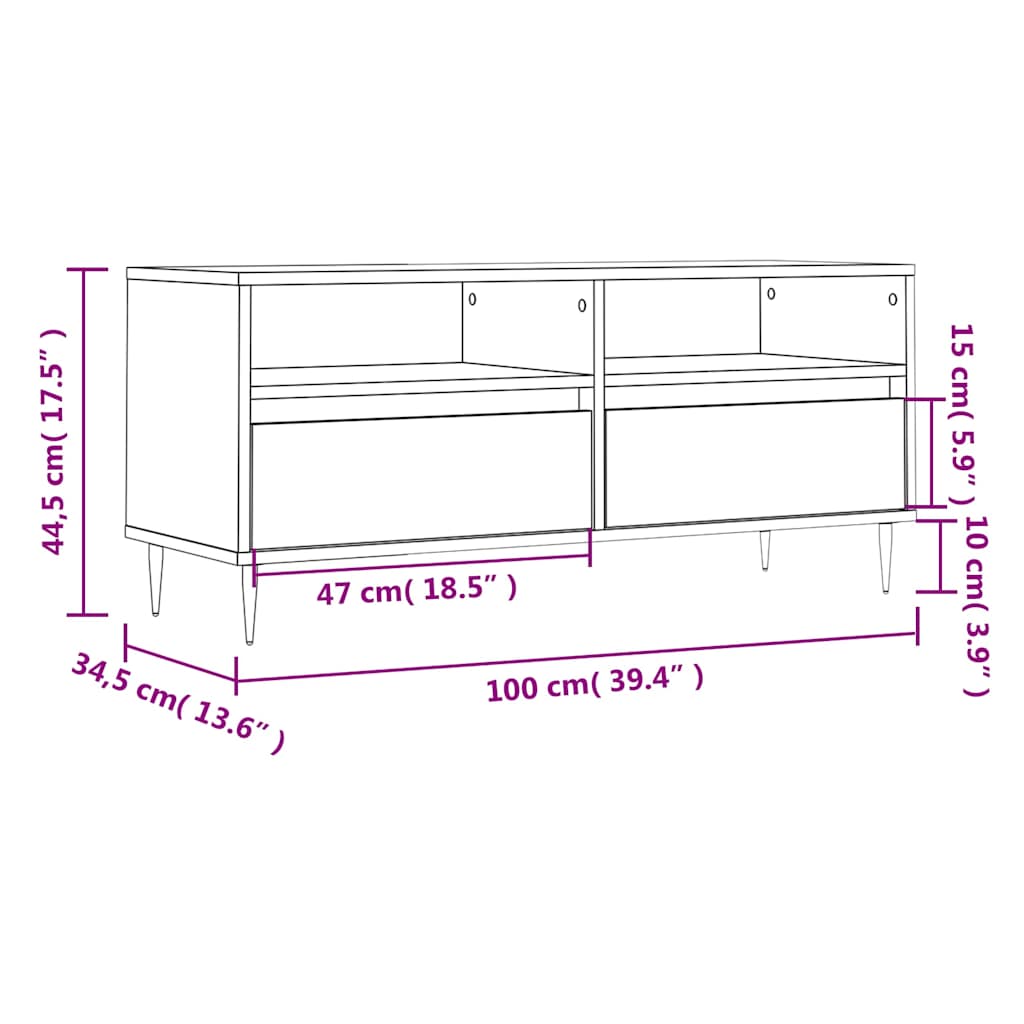 tv-bord 100x34,5x44,5 cm konstrueret træ røget egetræsfarve