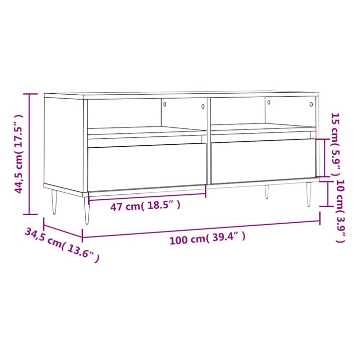 tv-bord 100x34,5x44,5 cm konstrueret træ røget egetræsfarve