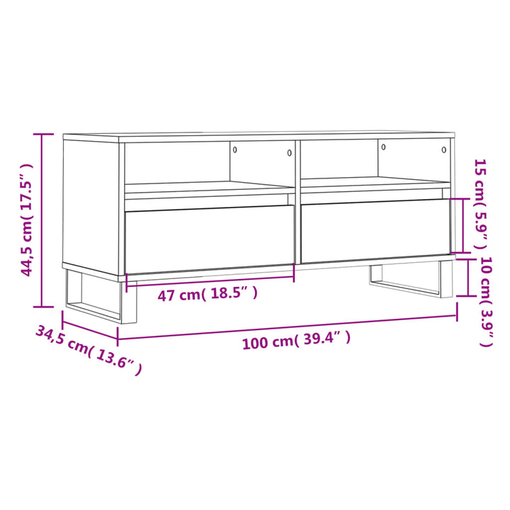 tv-bord 100x34,5x44,5 cm konstrueret træ hvid
