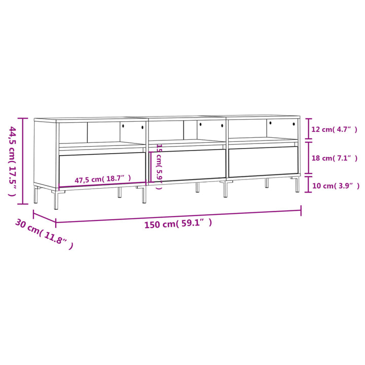 tv-bord 150x30x44,5 cm konstrueret træ hvid