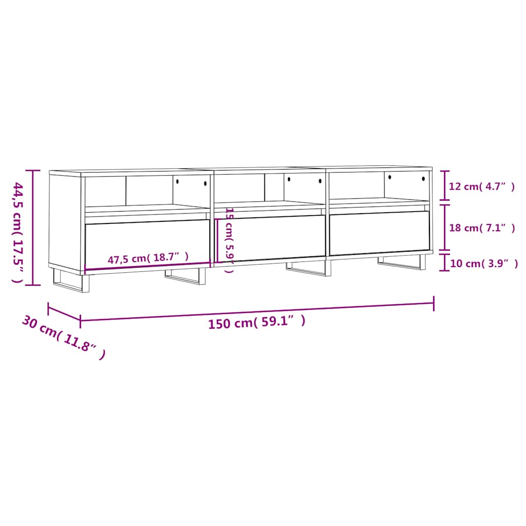 tv-bord 150x30x44,5 cm konstrueret træ hvid