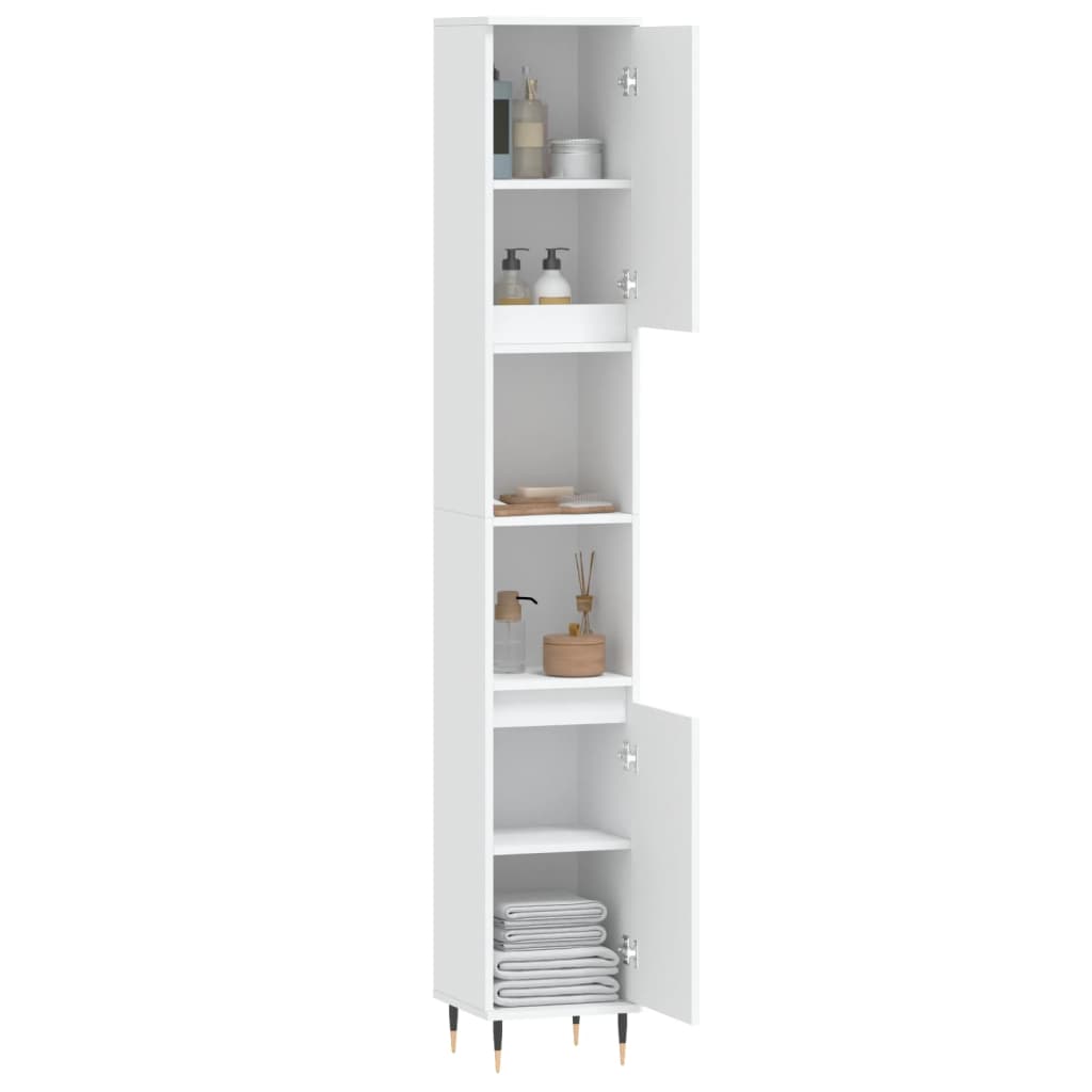 badeværelsesskab 30x30x190 cm konstrueret træ hvid