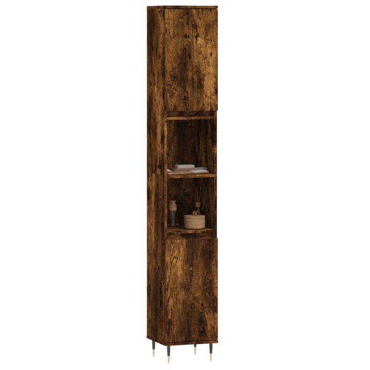 badeværelsesskab 30x30x190 cm konstrueret træ røget egetræ