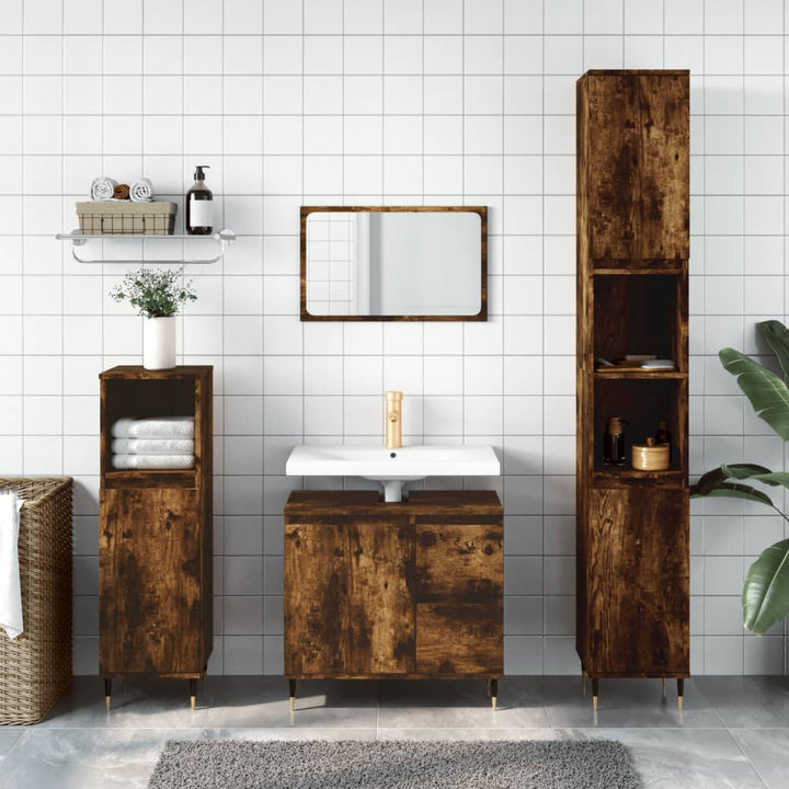 badeværelsesskab 30x30x190 cm konstrueret træ røget egetræ