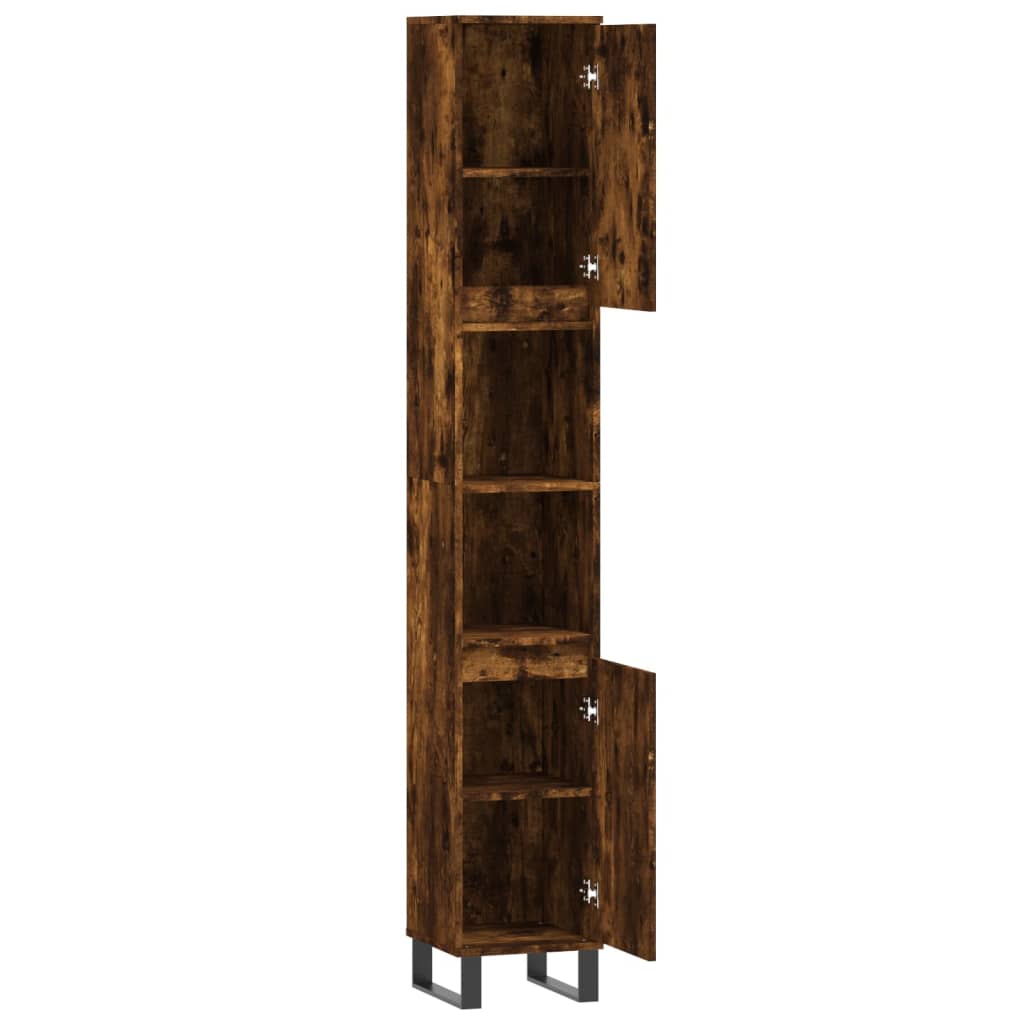 badeværelsesskab 30x30x190 cm konstrueret træ røget egetræ