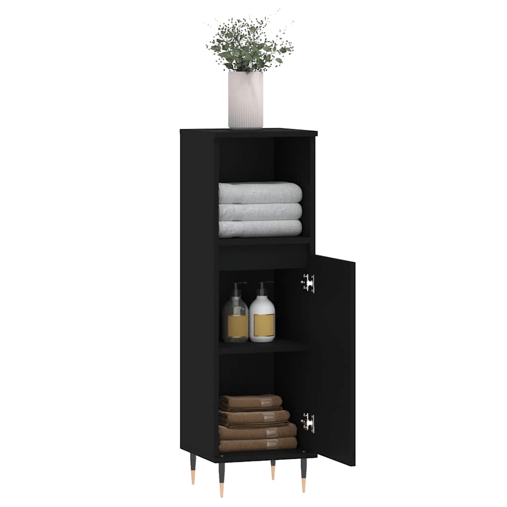 badeværelsesskab 30x30x100 cm konstrueret træ sort