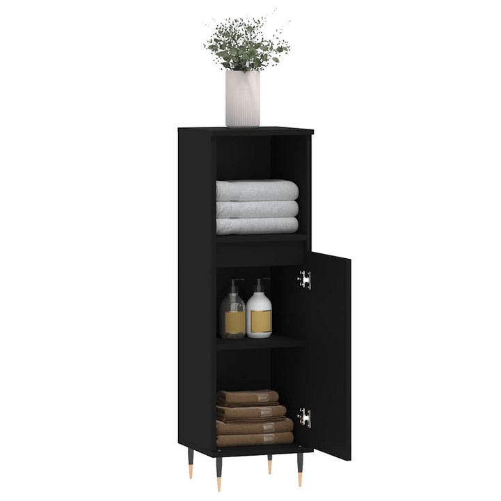 badeværelsesskab 30x30x100 cm konstrueret træ sort