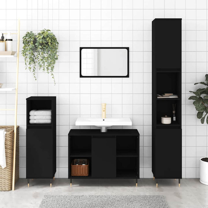 badeværelsesskab 30x30x100 cm konstrueret træ sort