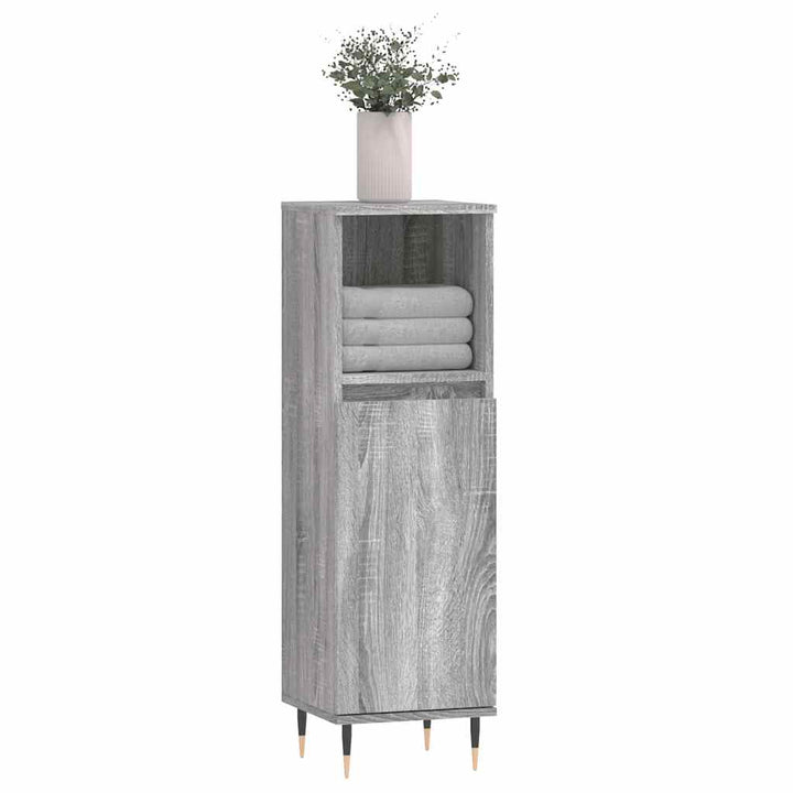 badeværelsesskab 30x30x100 cm konstrueret træ grå sonoma-eg