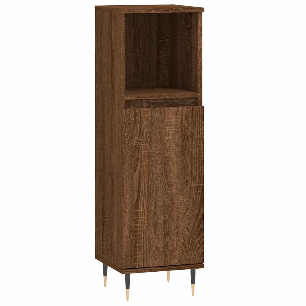 badeværelsesskab 30x30x100 cm konstrueret træ brunt egetræ