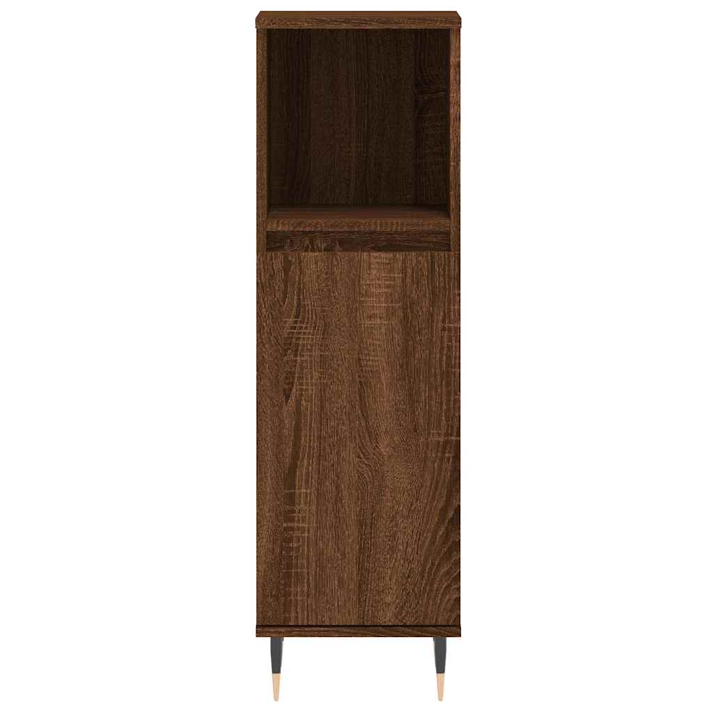 badeværelsesskab 30x30x100 cm konstrueret træ brunt egetræ