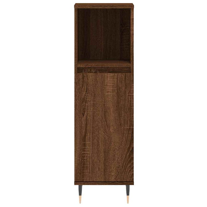 badeværelsesskab 30x30x100 cm konstrueret træ brunt egetræ