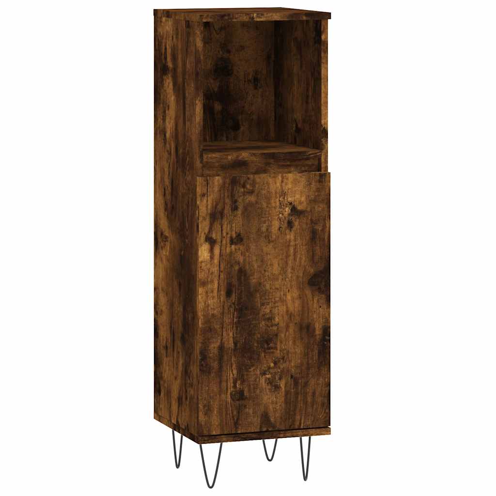 badeværelsesskab 30x30x100 cm konstrueret træ røget egetræ