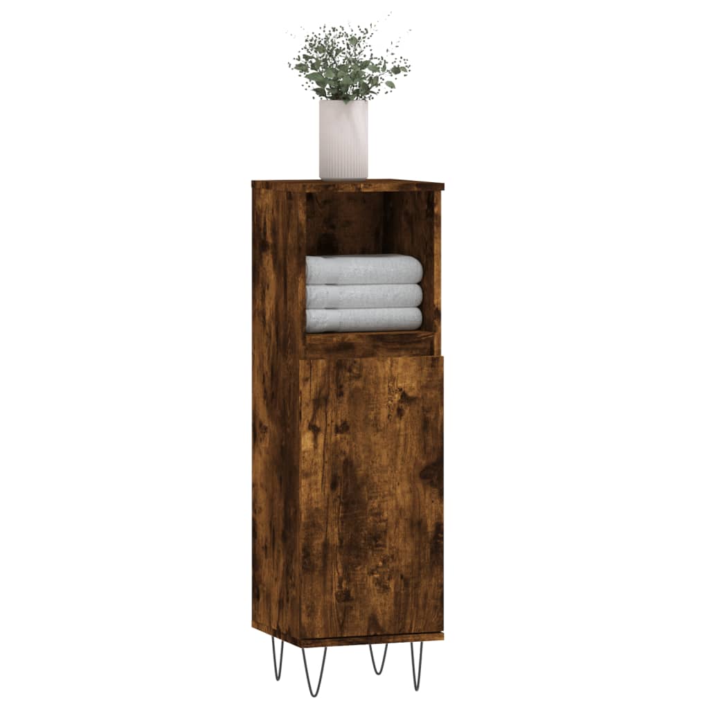 badeværelsesskab 30x30x100 cm konstrueret træ røget egetræ