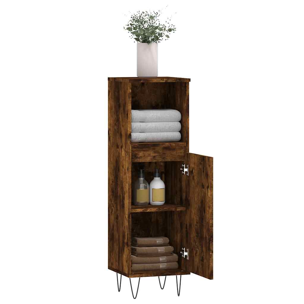 badeværelsesskab 30x30x100 cm konstrueret træ røget egetræ