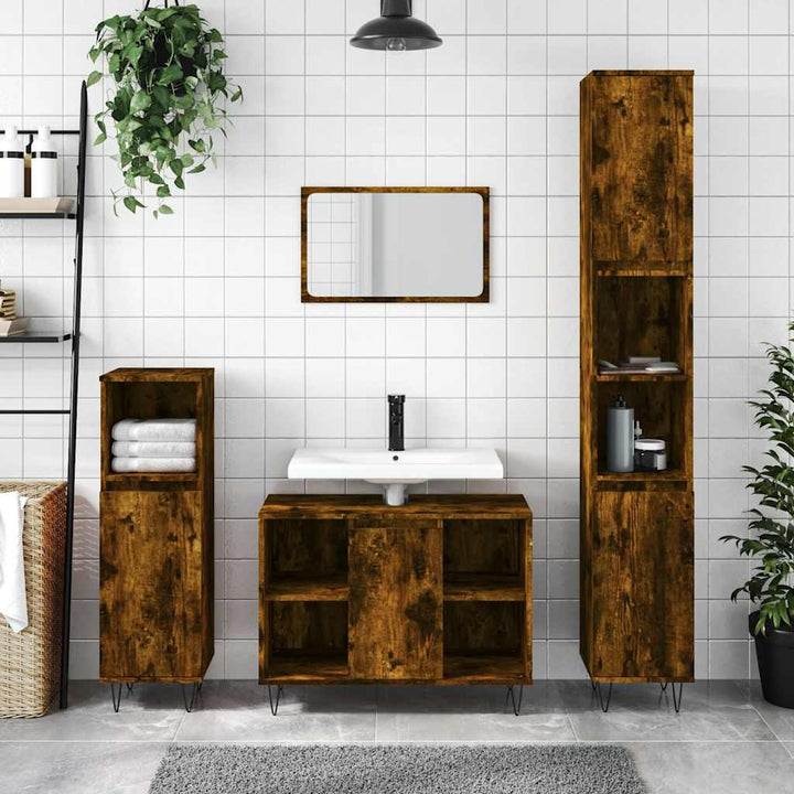 badeværelsesskab 30x30x100 cm konstrueret træ røget egetræ